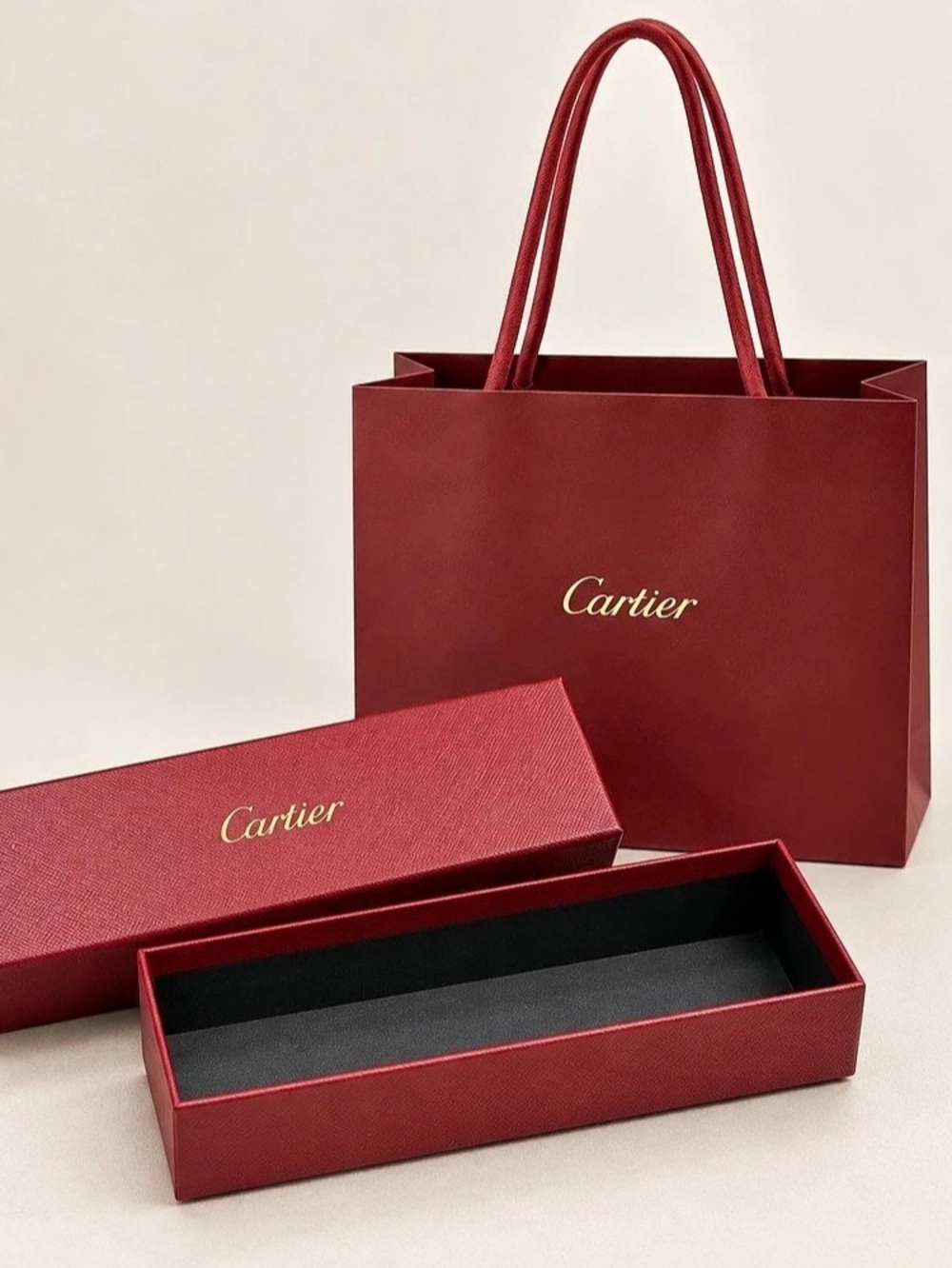 Cartier Red Empty Gift Box and Shopping Bag Set Red Presentation Box & Shopping